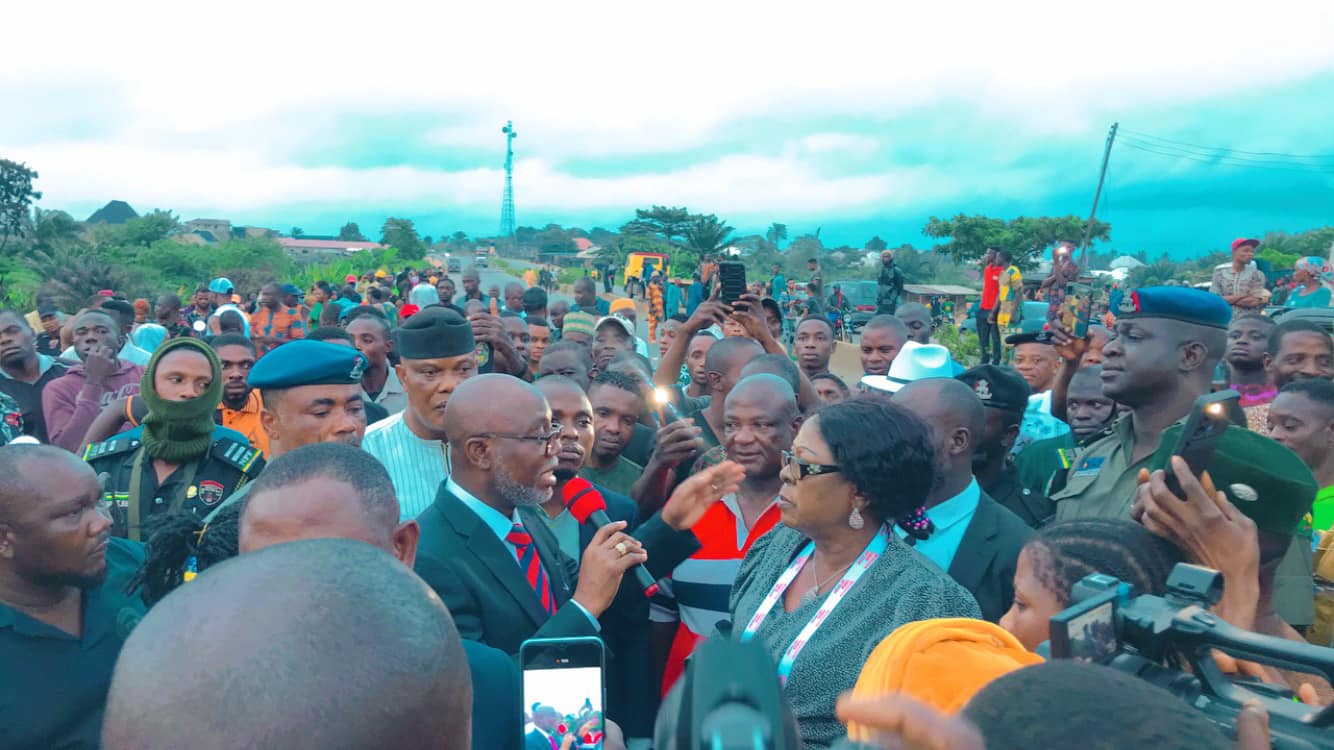 Lucky Ayiedatiwa, acting governor, Ondo state during his visit to the scene of tanker explosion in Ore.