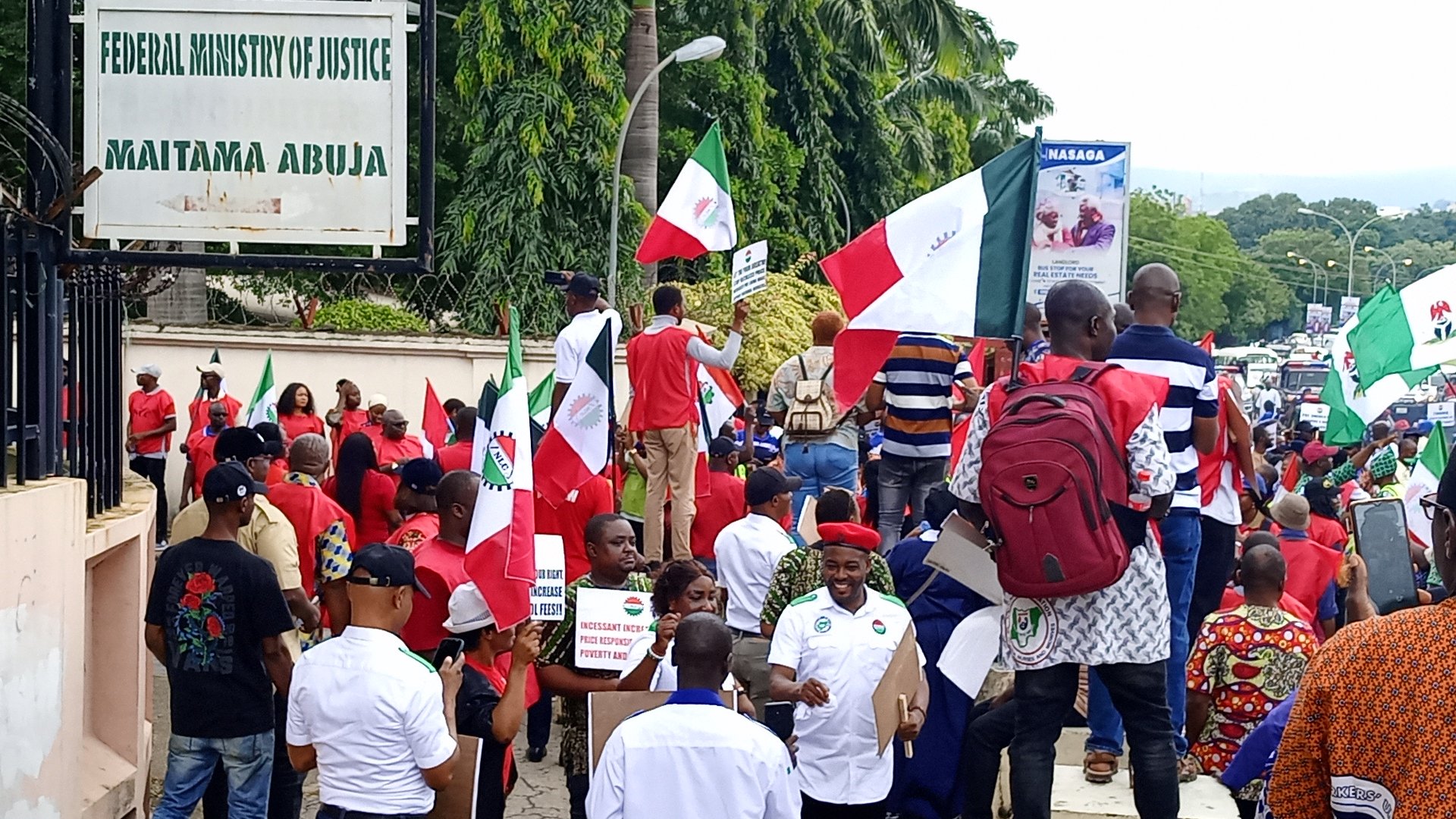 Members of the organised labour on Wednesday during their mass protest against the policies of Tinubu administration in Abuja