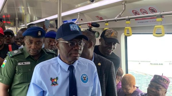 Babajide Sanwo-Olu, joining the first ride of Lagos Blue Rail on Monday