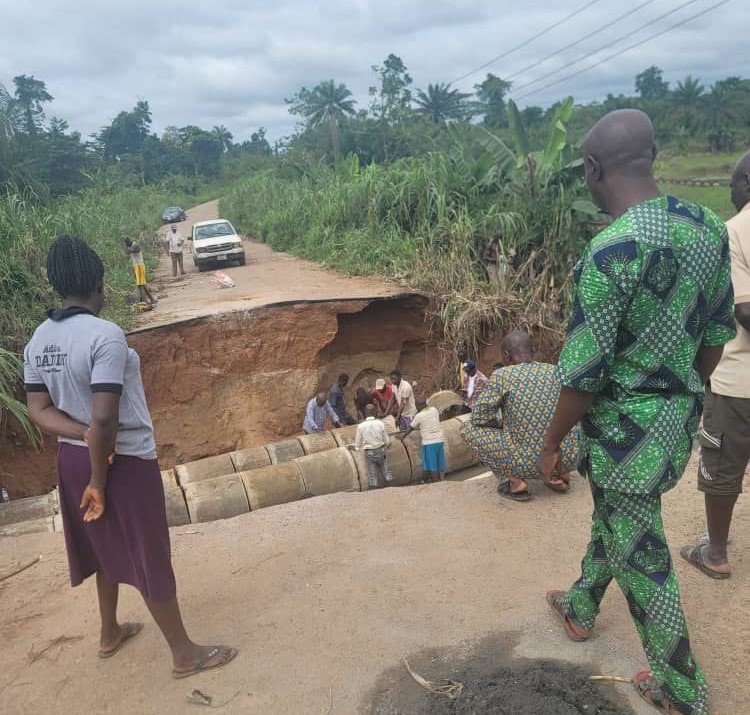 Community Road damaged by erosion in Idanre, Ondo
