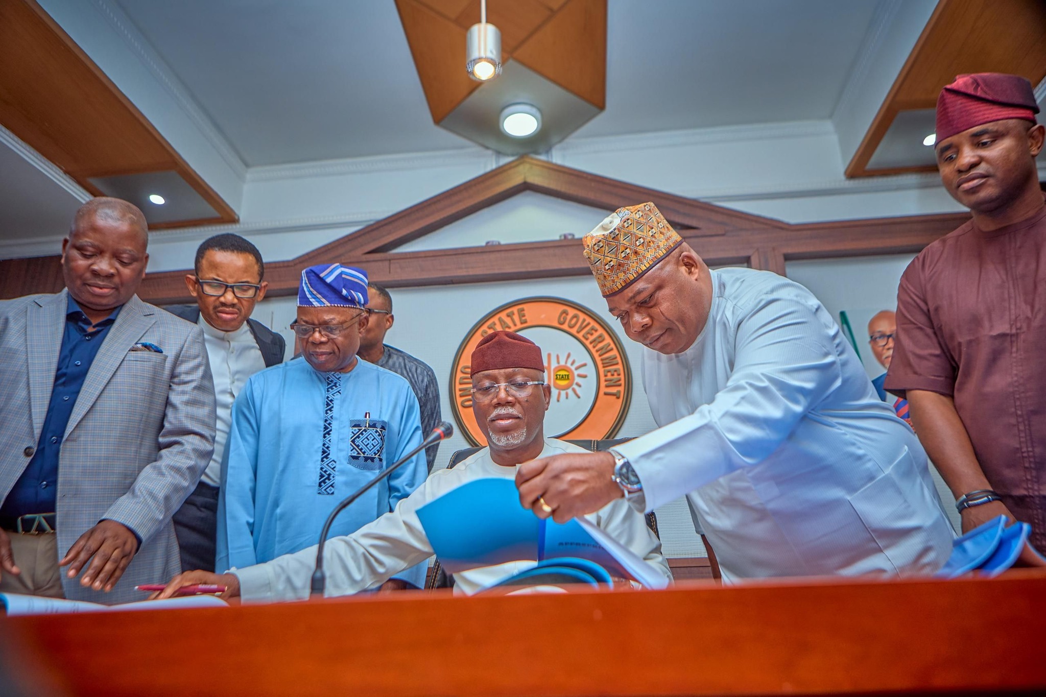 Ondo State Governor, Lucky Aiyedatiwa and Assembly Speaker, Olamide Oladjiji in Akure During the signing of 2025 Budget and other bills into law on 30th December 2024